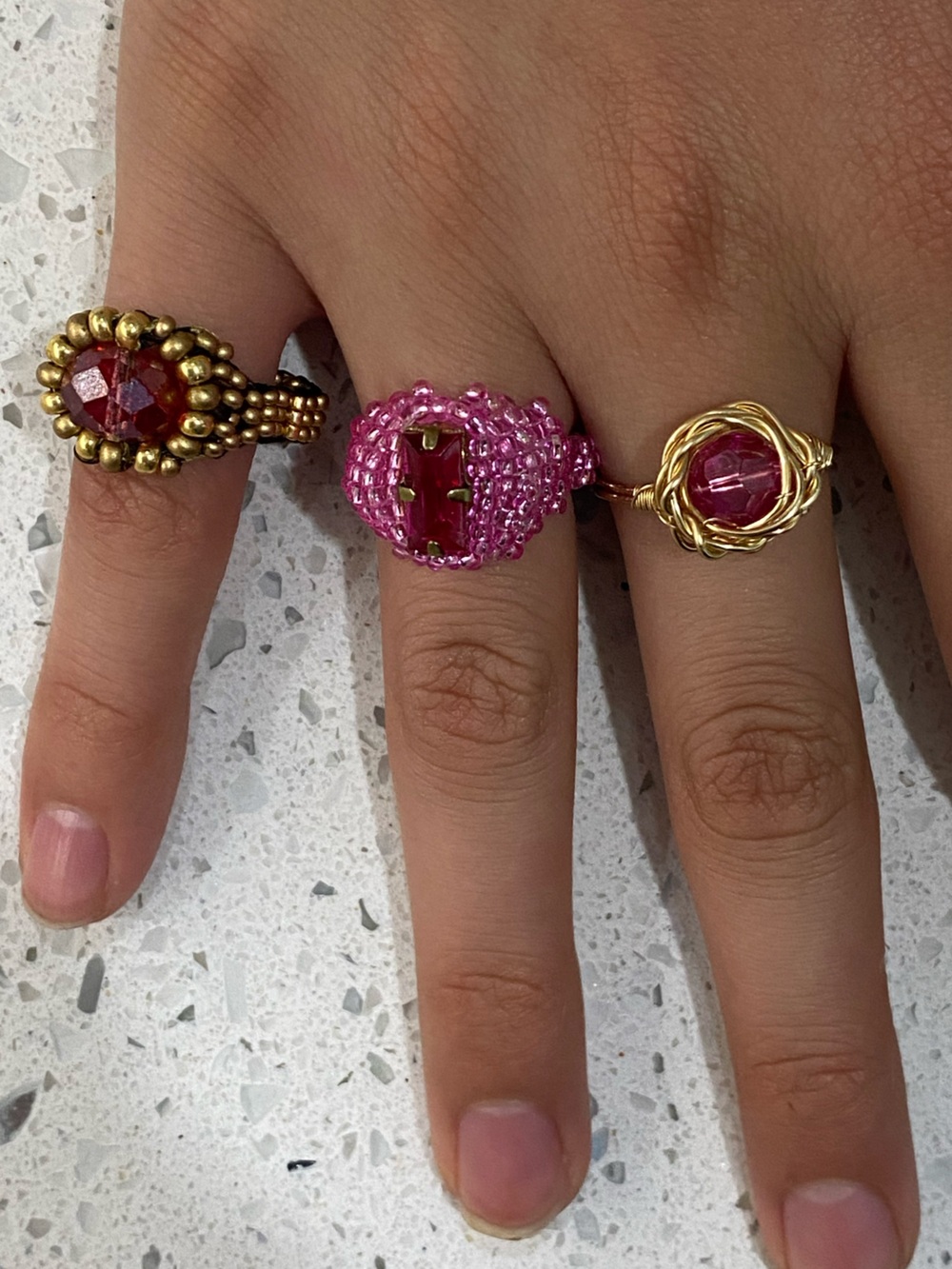 Handmade Beaded & Wire Wrapped Rings Set of 3 Size 8